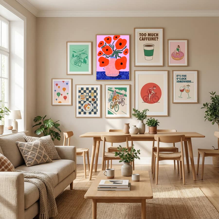 Red Poppies and Ladybirds Floral Illustration Poster by Dirkie Nell in Define Your Sanctuary gallery wall