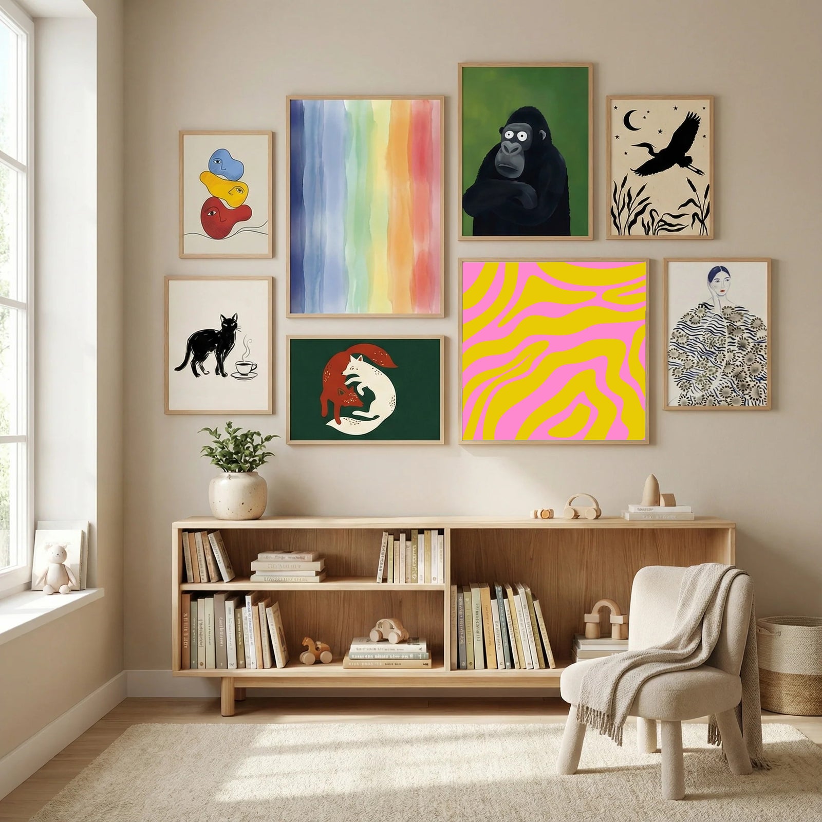 Abstract Lines and Yellow and Pink Poster by Angela Minca in Modern Curation gallery wall