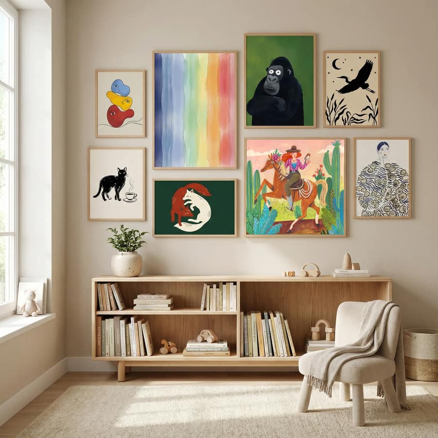 Cowgirl on horse in the desert Poster by Caroline Bonne Müller in Modern Curation gallery wall