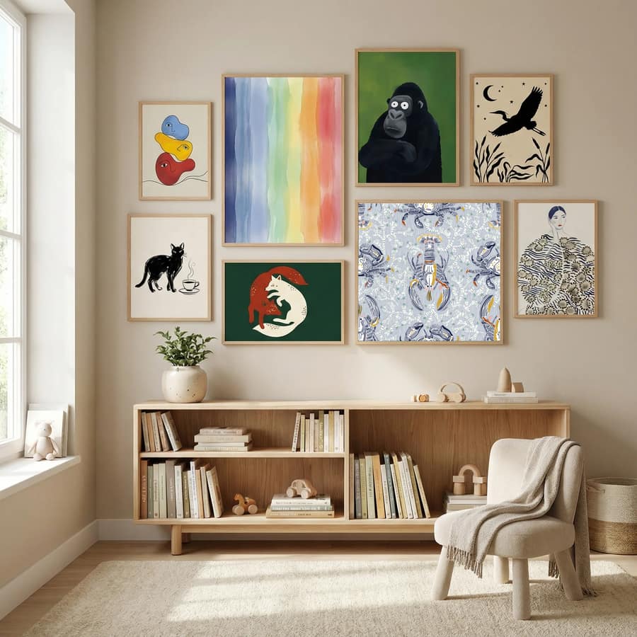 Affiche Lobster and crab coastal nostalgia grey pattern – affiche et impression d’art