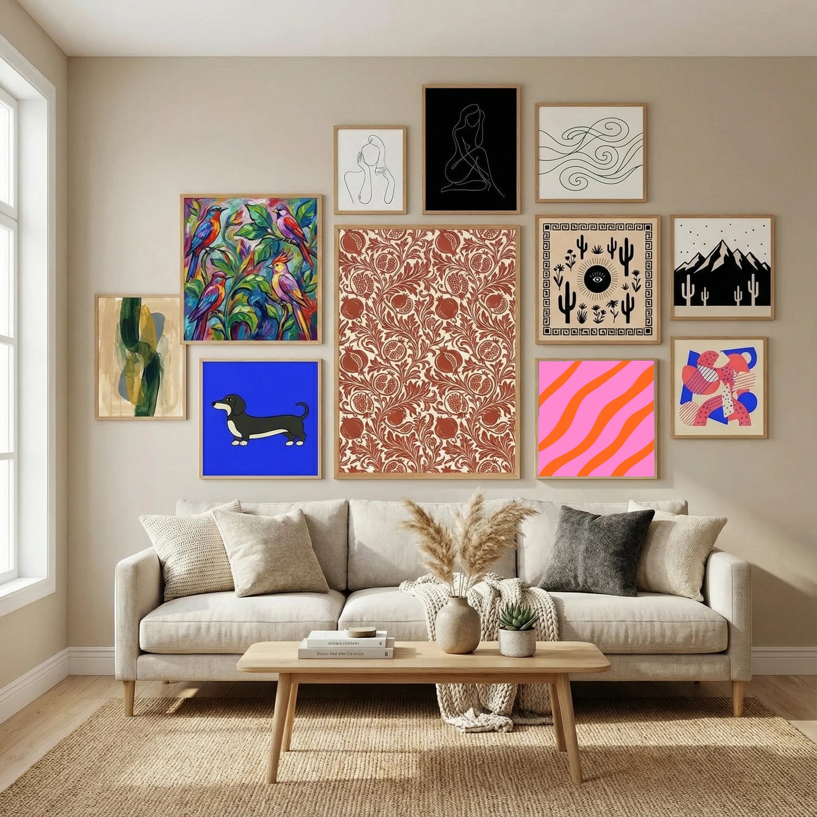 Abstract Lines Orange and Pink Poster by Angela Minca in Nordic Simplicity gallery wall