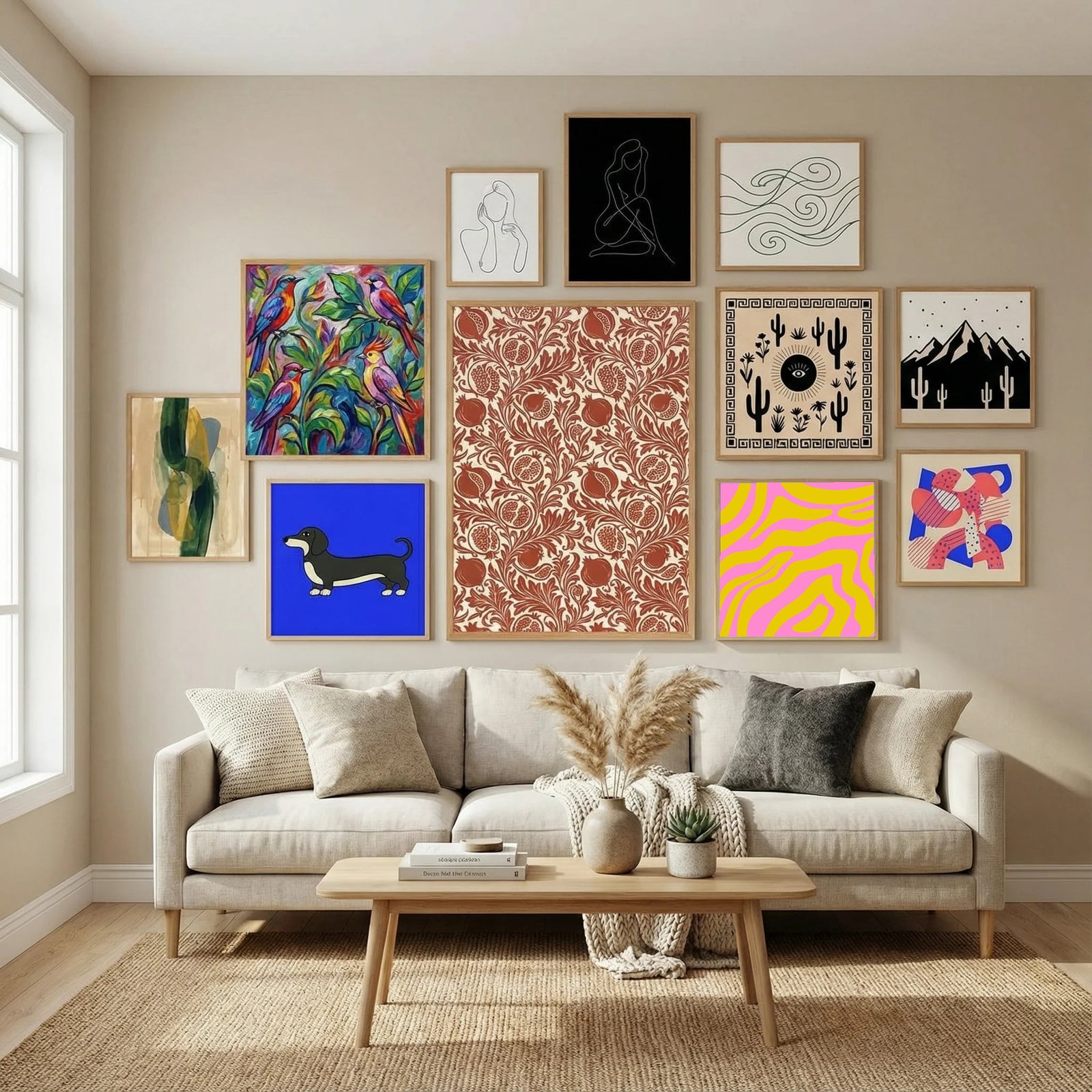 Abstract Lines and Yellow and Pink Poster by Angela Minca in Nordic Simplicity gallery wall