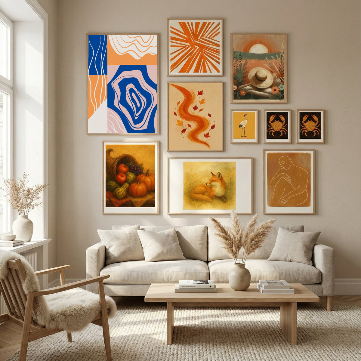 Abstract Collage In Blue and Orange Poster by Little Dean in Nordic Tranquility gallery wall