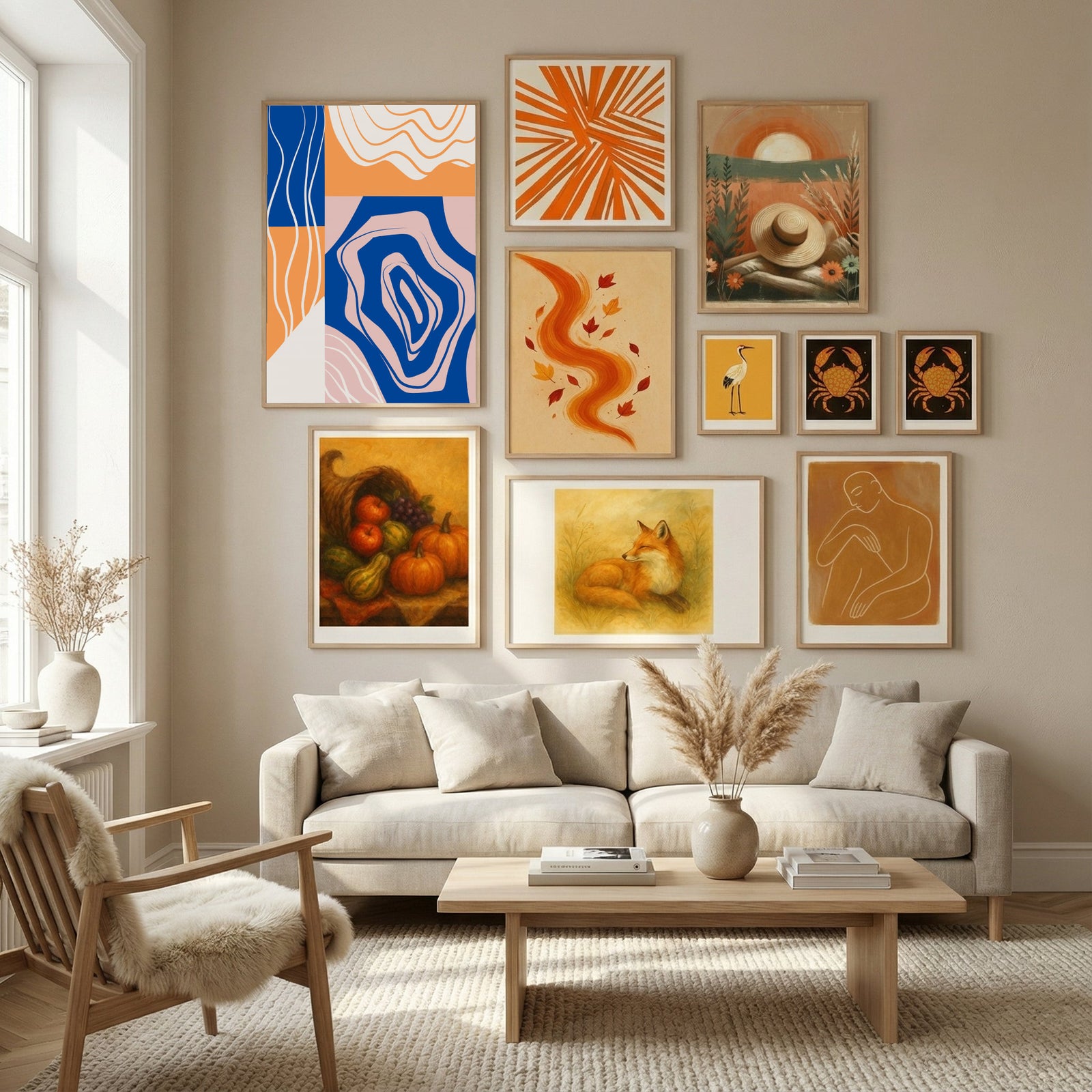 Abstract Collage In Blue and Orange Poster by Little Dean in Nordic Tranquility gallery wall