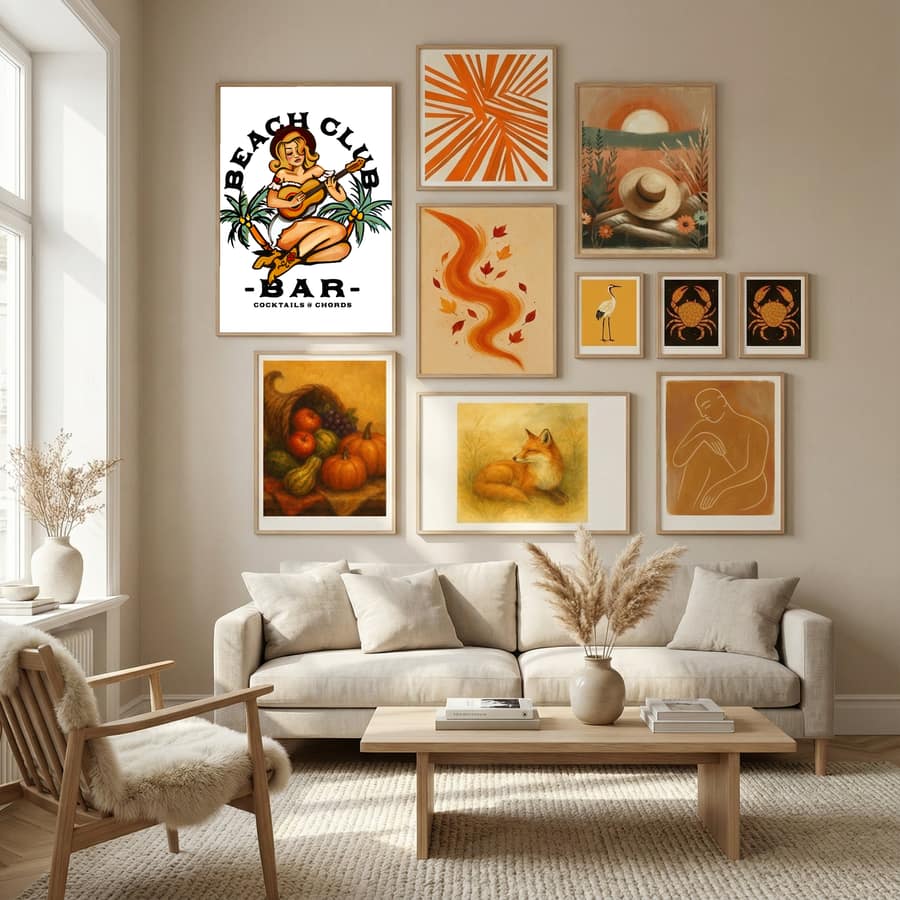 Beach Club Bar. Sailor Jerry Style Pin-up Girl Playing Guitar Poster by The Whiskey Ginger in Nordic Tranquility gallery wall