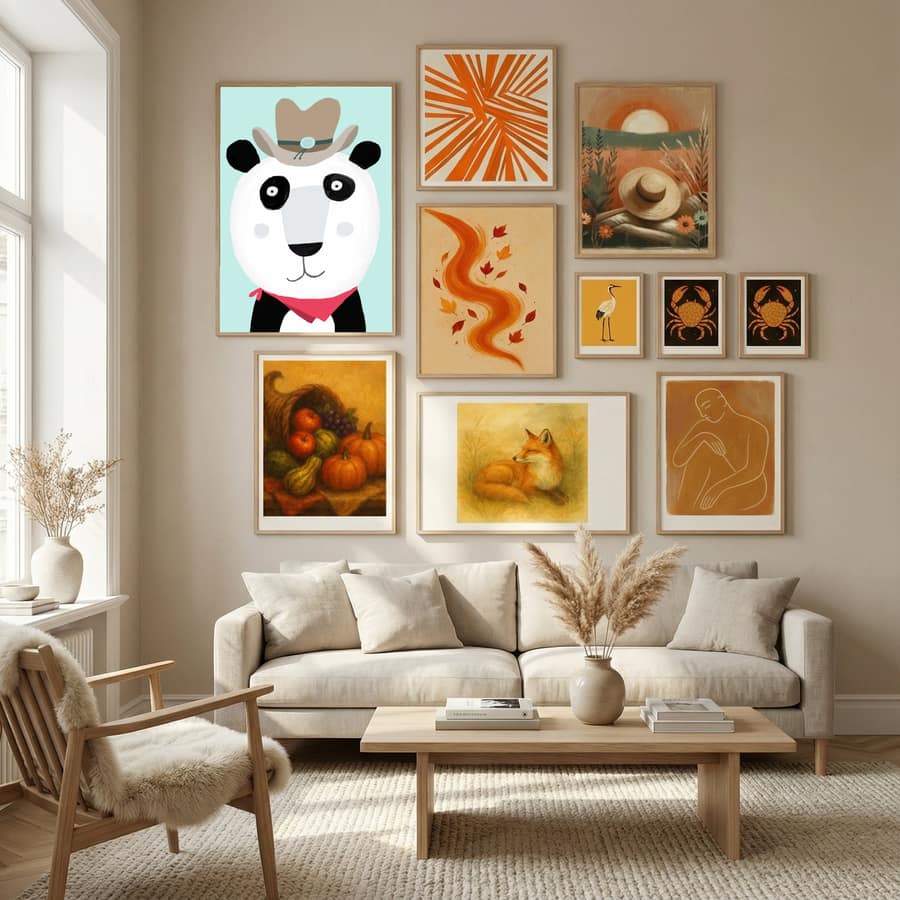 Funny Panda with Cowboy Hat by Artist Carla Daly Poster by Carla Daly in Nordic Tranquility gallery wall