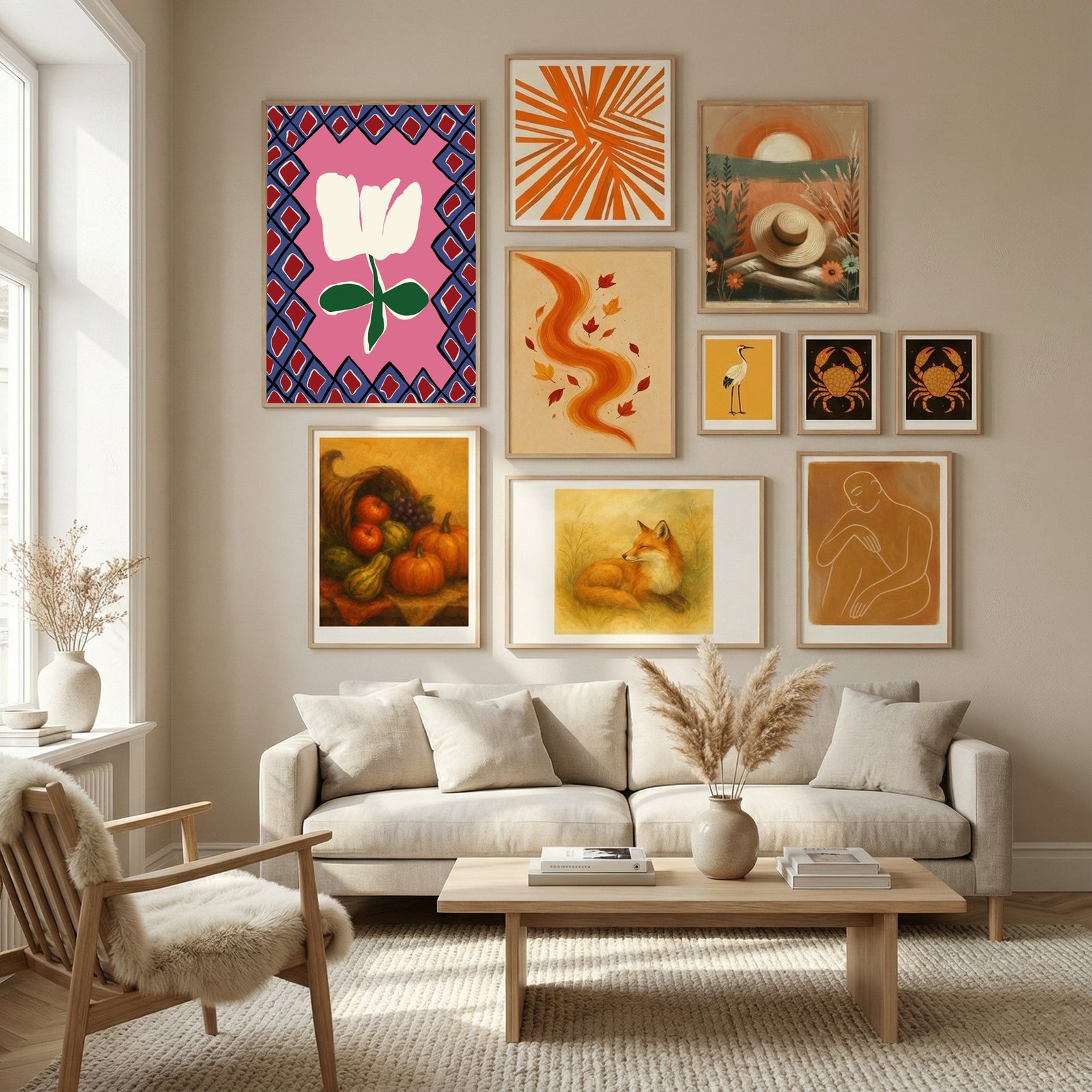 Petal plaid playtime I Poster by Miho Art Studio in Nordic Tranquility gallery wall