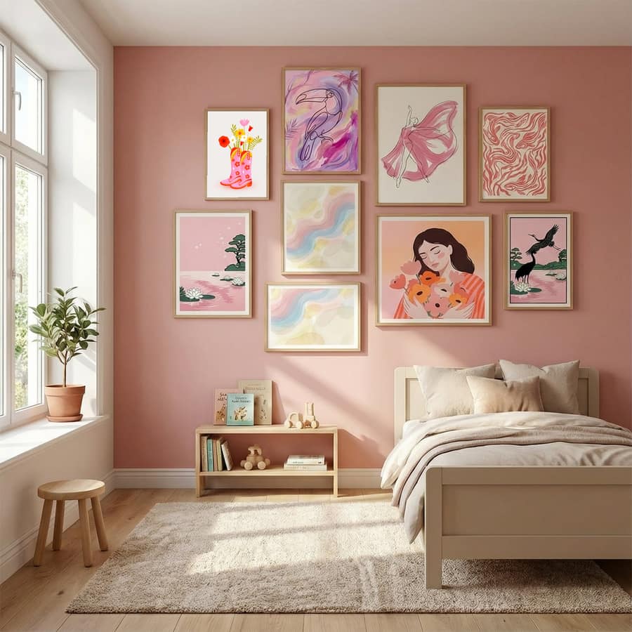 Cowgirl Boots Poster by Baroo Bloom in Serene Pink gallery wall