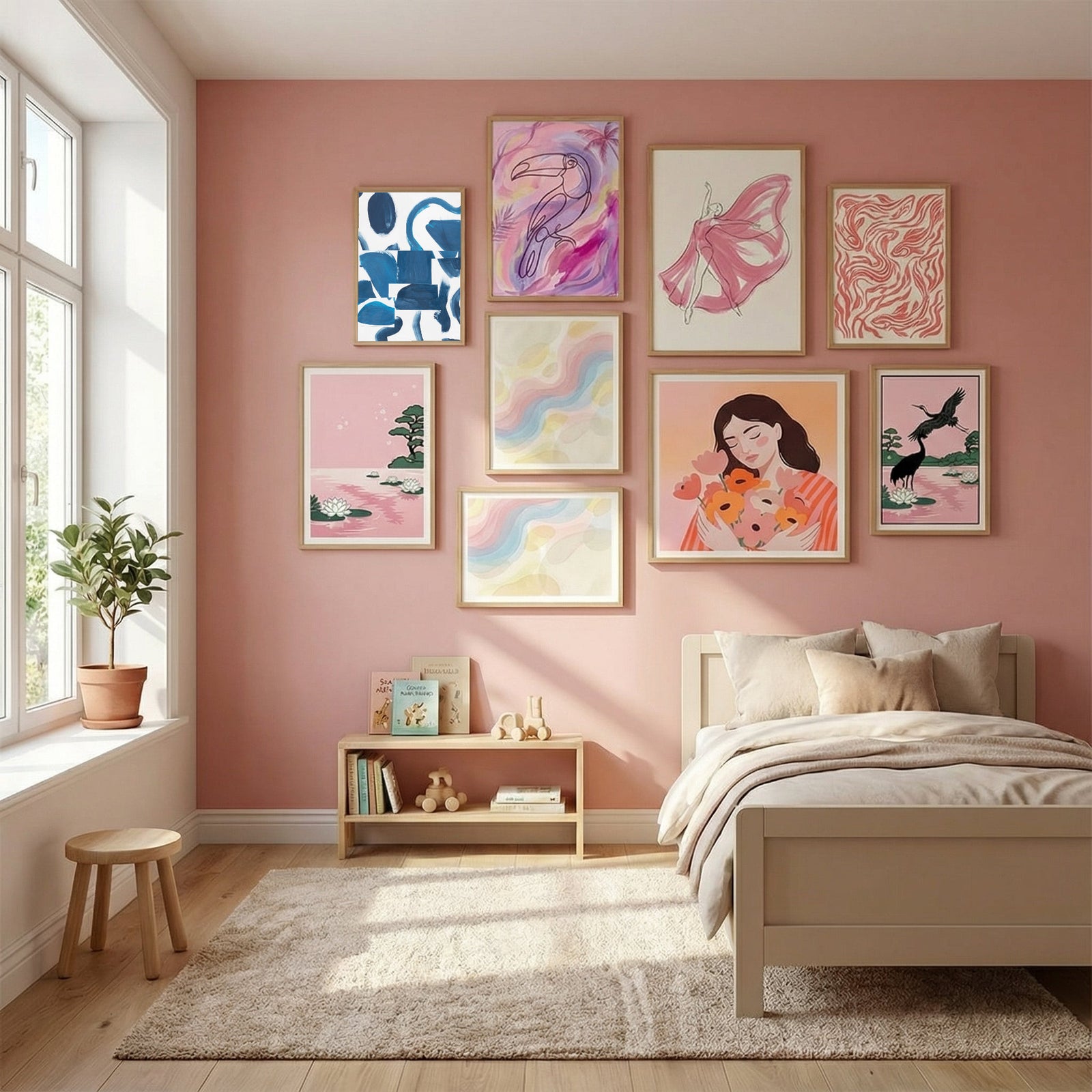 Indigo Summer Camp 2 Poster by Bronwyn Baker in Serene Pink gallery wall