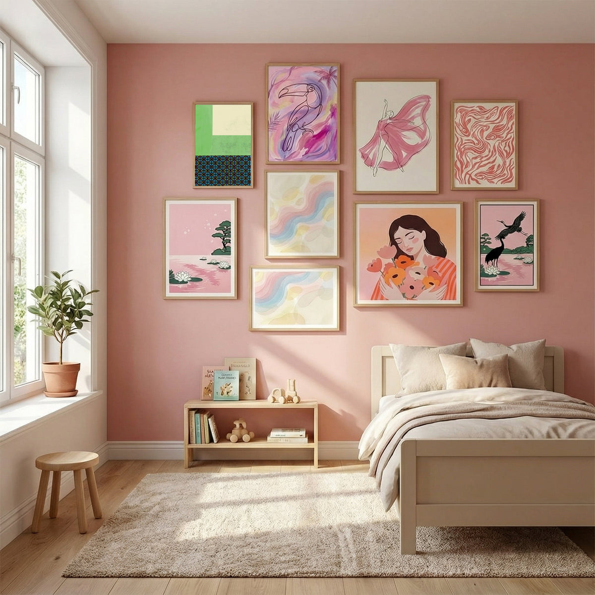 Pastel green and nyonya pattern collage Poster by Little Dean in Serene Pink gallery wall