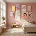 Yellow Striped Flower Poster by Little Dean in Serene Pink gallery wall