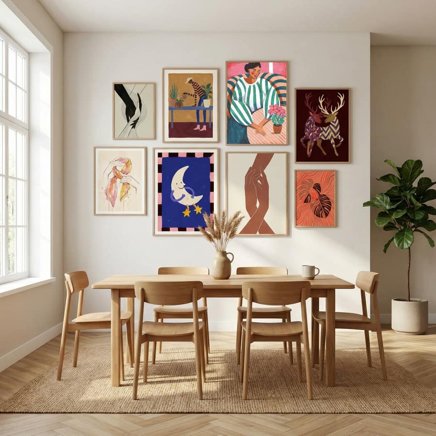 Affiche Woman in stripes in thought – affiche et impression d’art