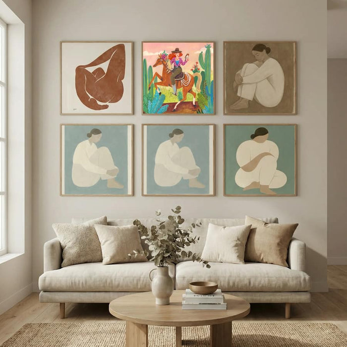 Cowgirl on horse in the desert Poster by Caroline Bonne Müller in Still Air & Solitude gallery wall