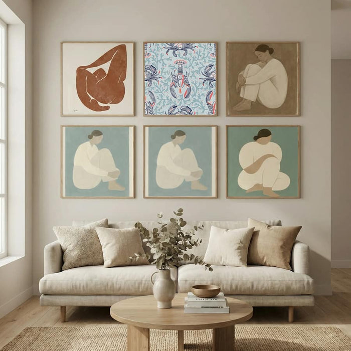 Lobster and crab coastal nostalgia mint pattern Poster – poster and art print