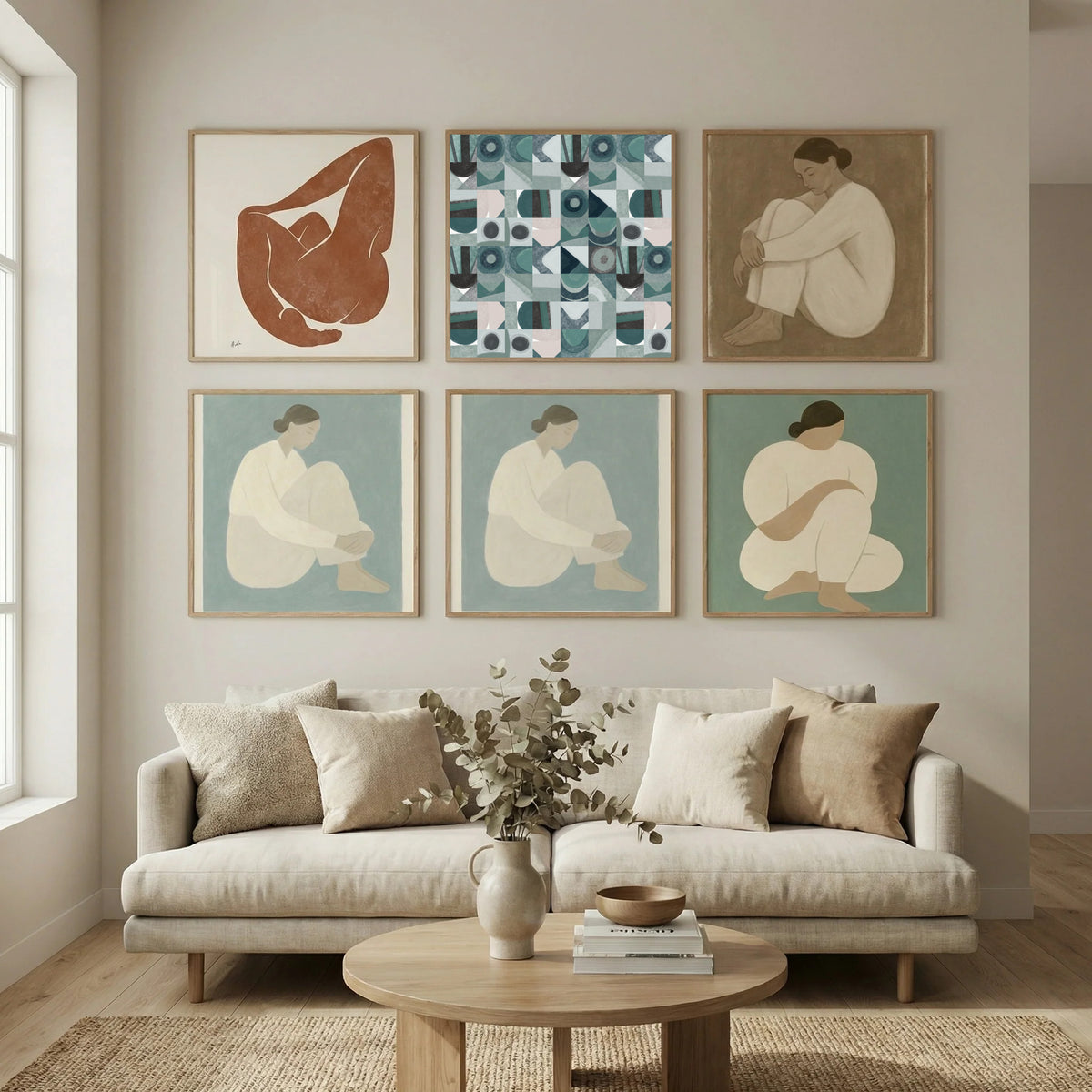 Mid Century Grid Pattern Four Poster by Little Dean in Still Air & Solitude gallery wall