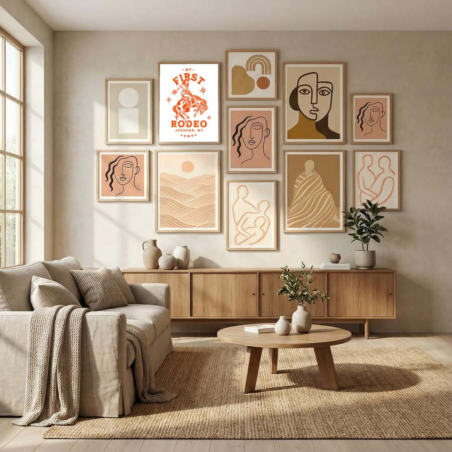My First Rodeo Jackson Wyoming Horseback Cowgirl Poster by The Whiskey Ginger in Evolving Winter Elegance gallery wall