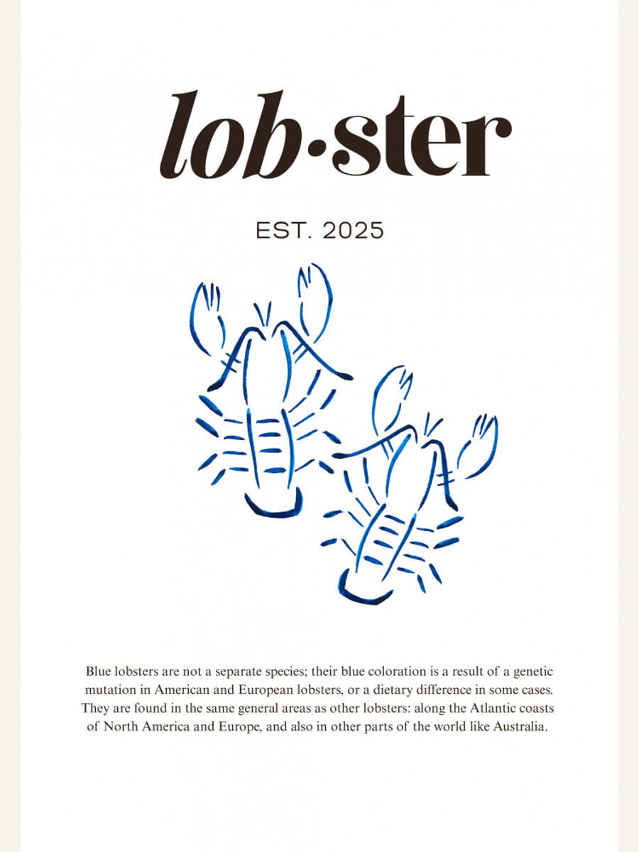 Póster Blue Lobster Poster | Minimalist Coastal Art with Seafood Illustration – póster e impresión artística