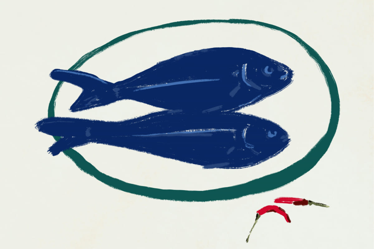 Blue fishes still life Poster – Poster und Kunstdruck
