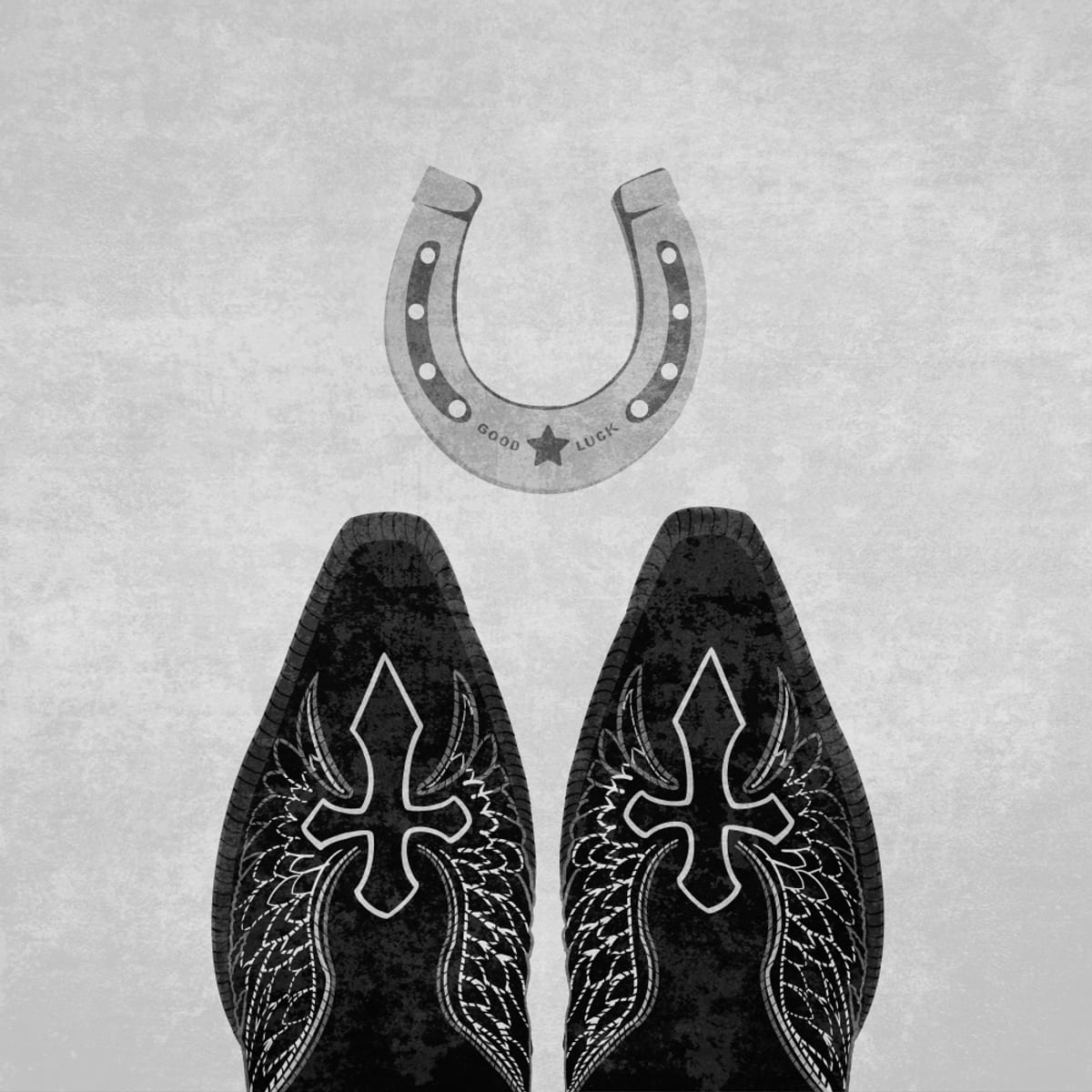 Affiche Bw Cowboy Boots and Horseshoe – affiche et impression d’art
