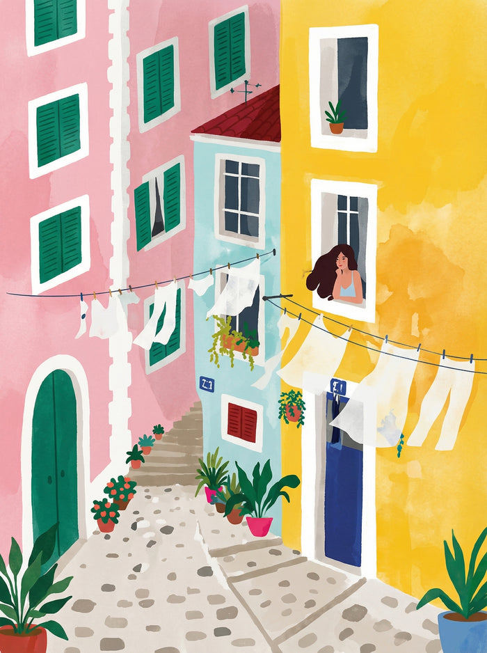 Colorful Village Alley – plakat og kunsttryk