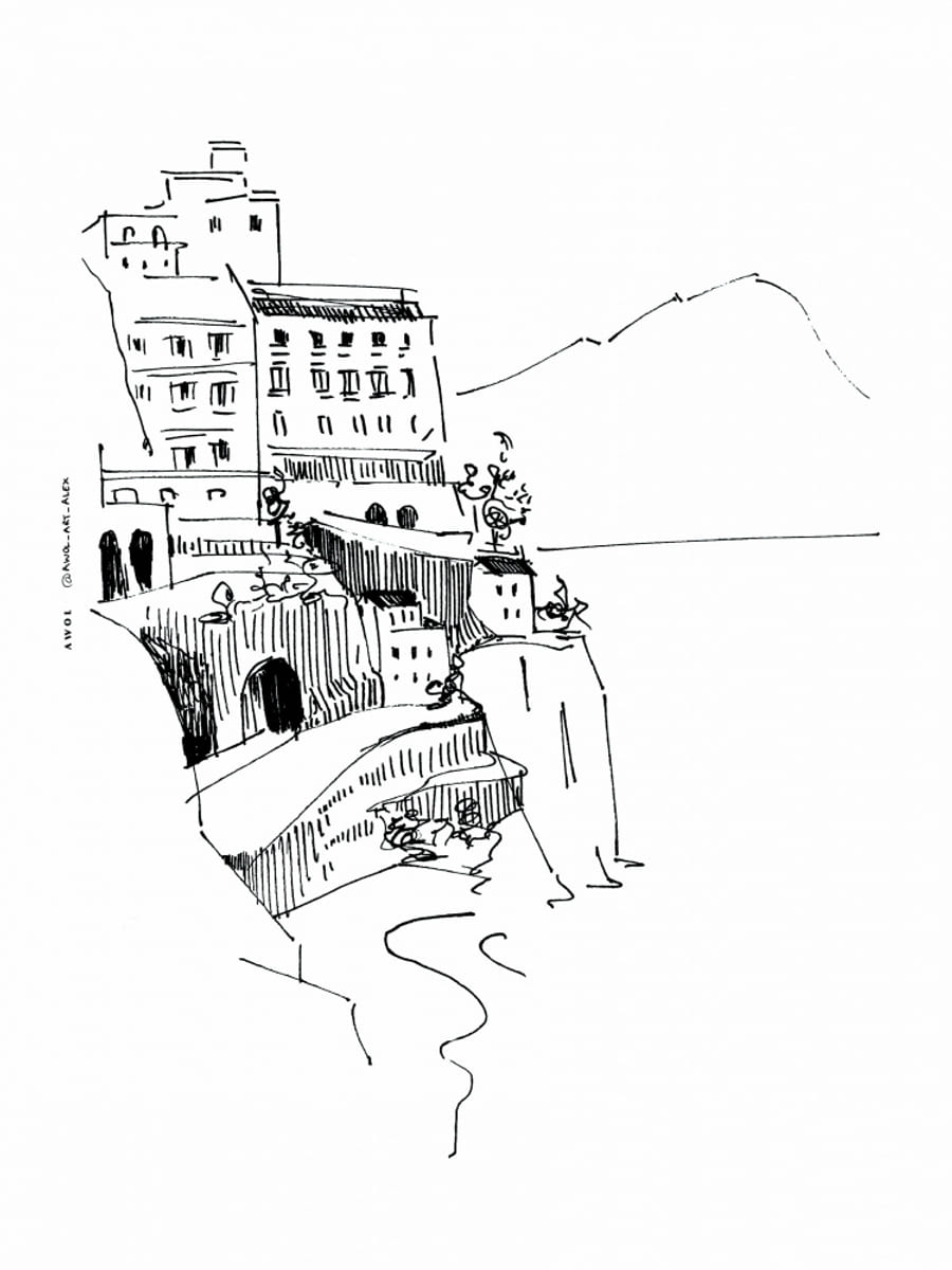 Italian Landscape Art, Amalfi Coast Small Towns By The Sea Poster – Poster und Kunstdruck