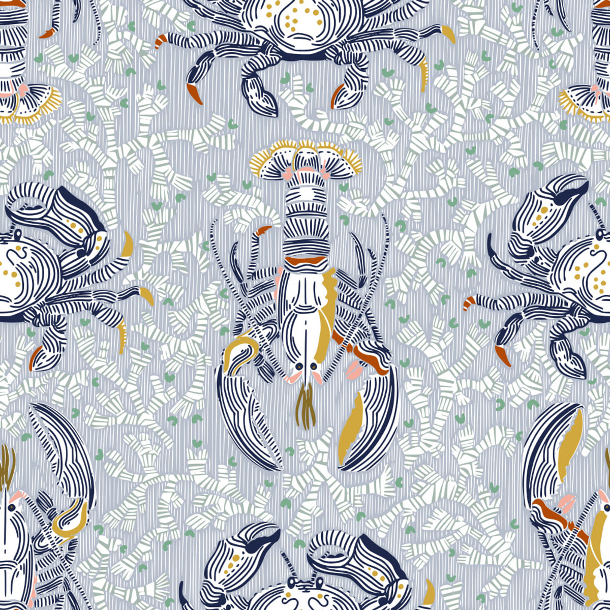 Affiche Lobster and crab coastal nostalgia grey pattern – affiche et impression d’art