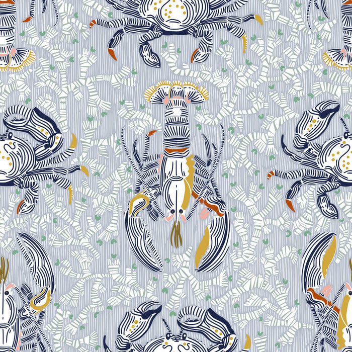 Affiche Lobster and crab coastal nostalgia grey pattern – affiche et impression d’art