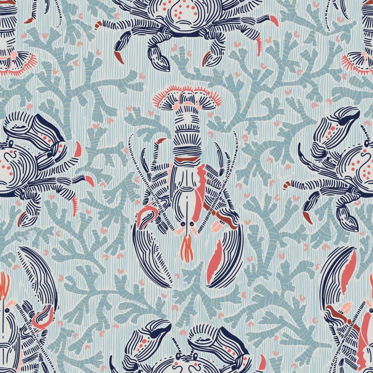 Lobster and crab coastal nostalgia mint pattern Poster – poster and art print