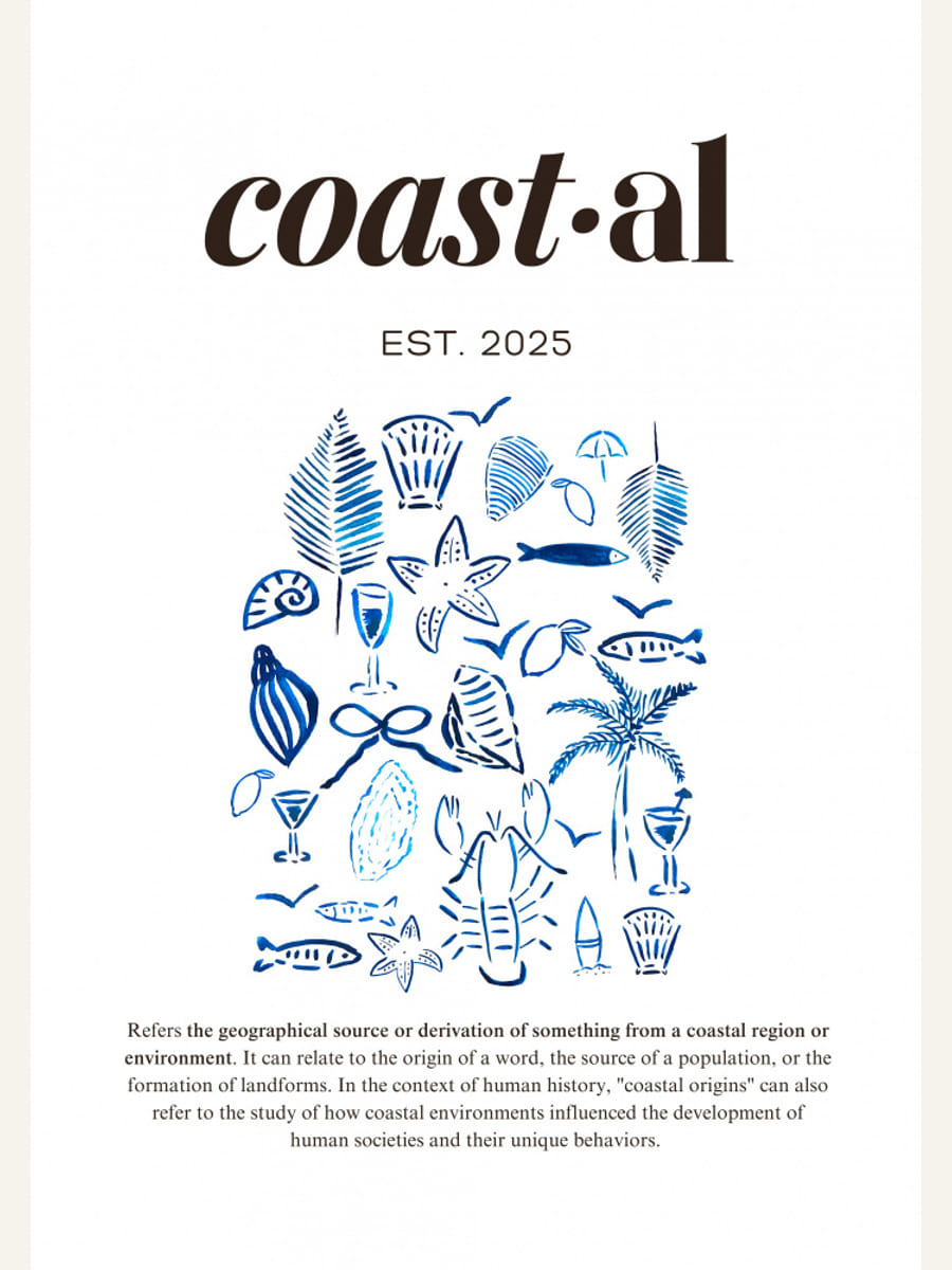 Póster Minimalist Blue Coastal Poster | Aesthetic Tropical and Marine Illustrations – póster e impresión artística