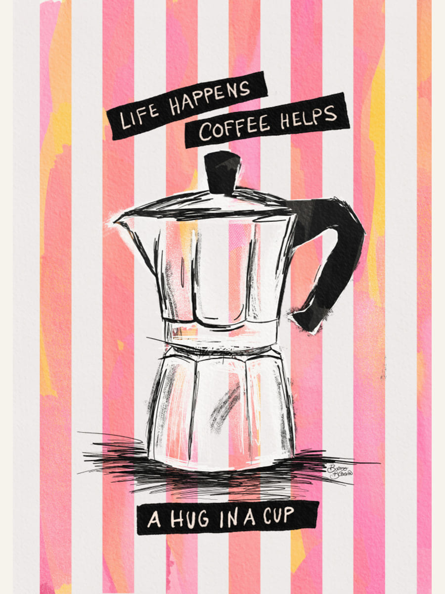 Mocca Coffee on Stripes - Hug in a Cup Poster – poster and art print