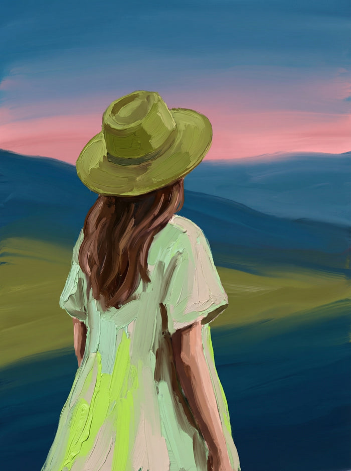 Pensive Green Hat – affiche et impression d’art