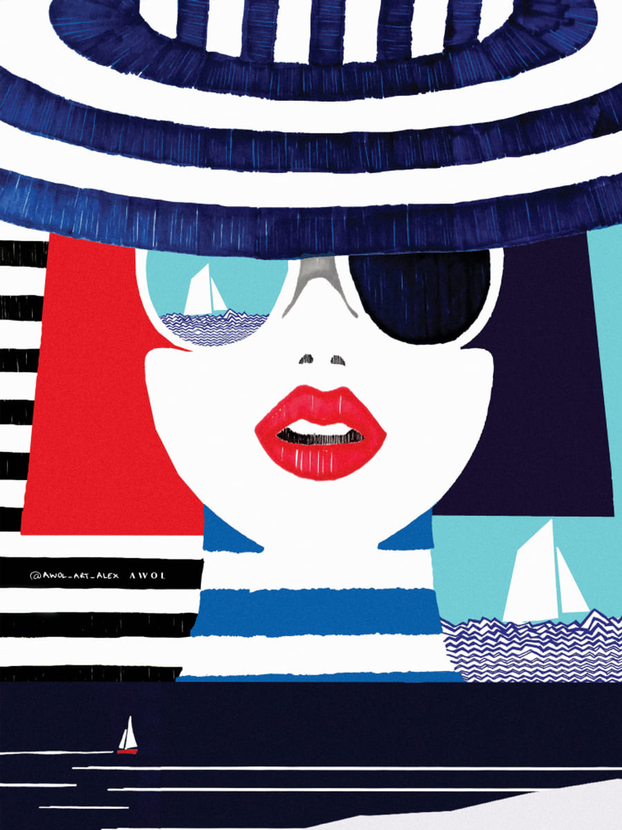 Riviera Style, Graphic Nautical Art Print Portrait Poster – Poster und Kunstdruck