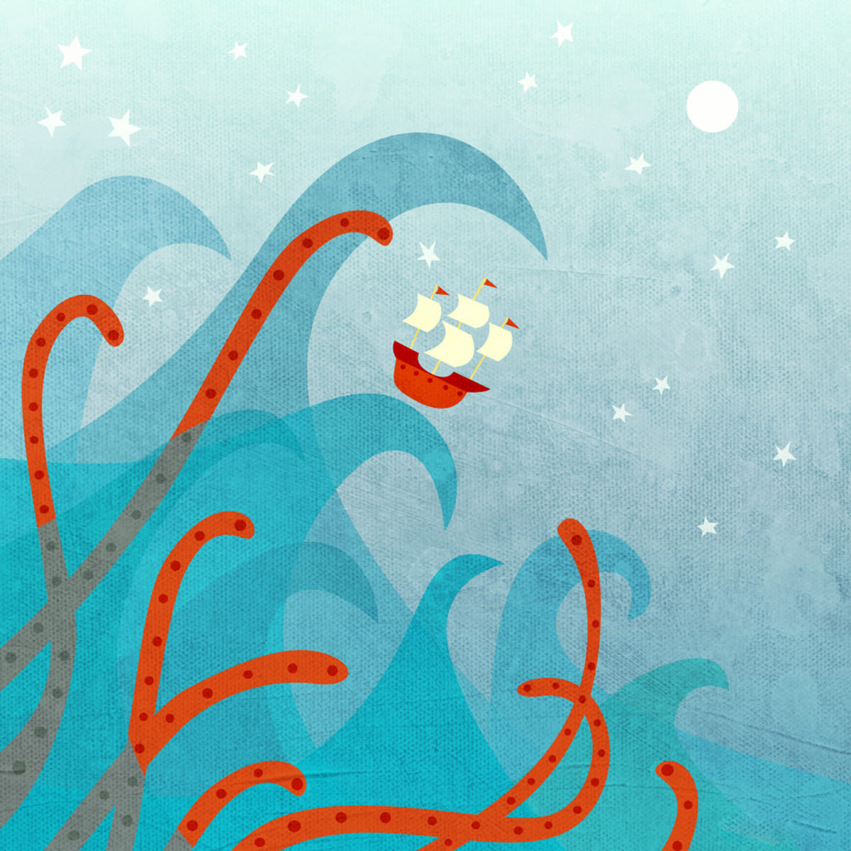 Sailing Boat and Sea Monster Poster – Poster und Kunstdruck
