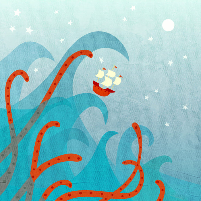 Sailing Boat and Sea Monster Poster – Poster und Kunstdruck
