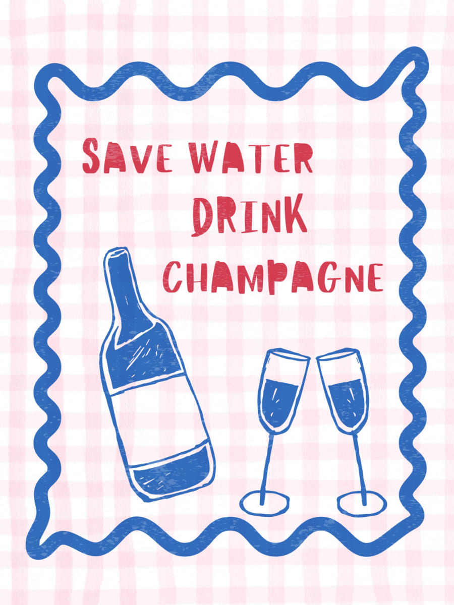 Save Water Drink Champagne Red Check Pattern Poster – poster and art print