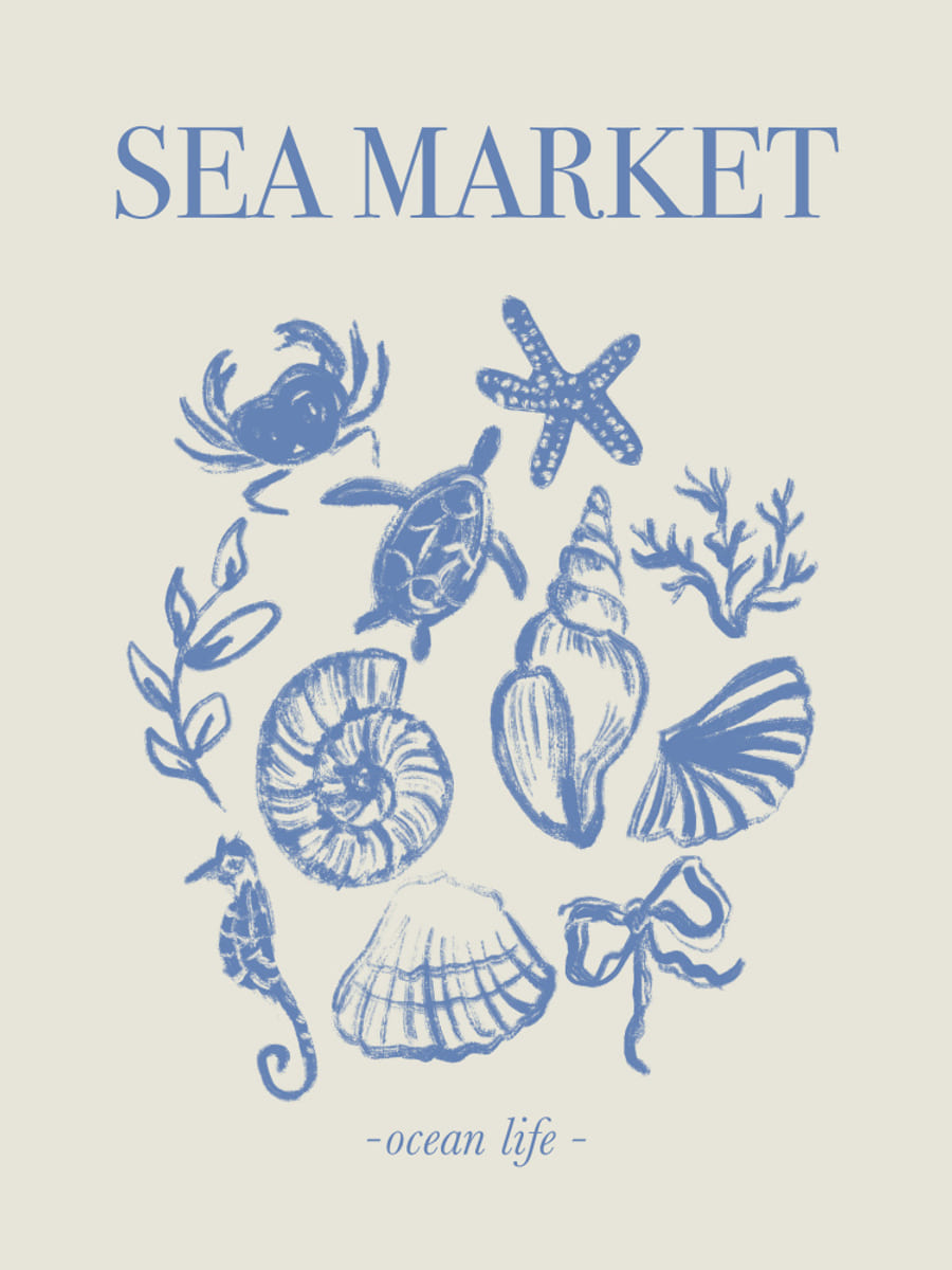 Sea Market Blue Artprint Poster – plakat og kunsttryk