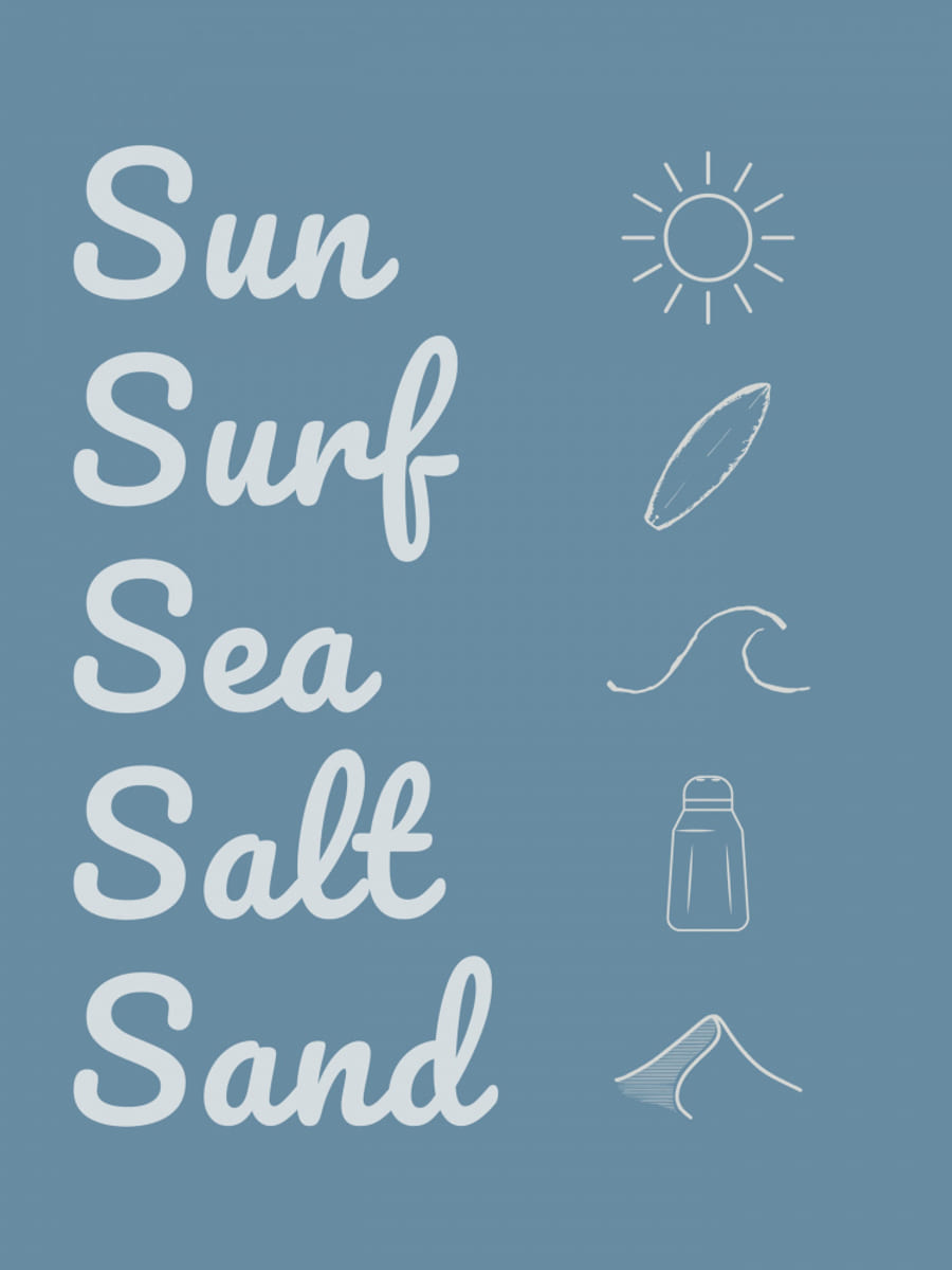 Sun Surf Sea Salt Sand Dark Blue Poster – Poster und Kunstdruck