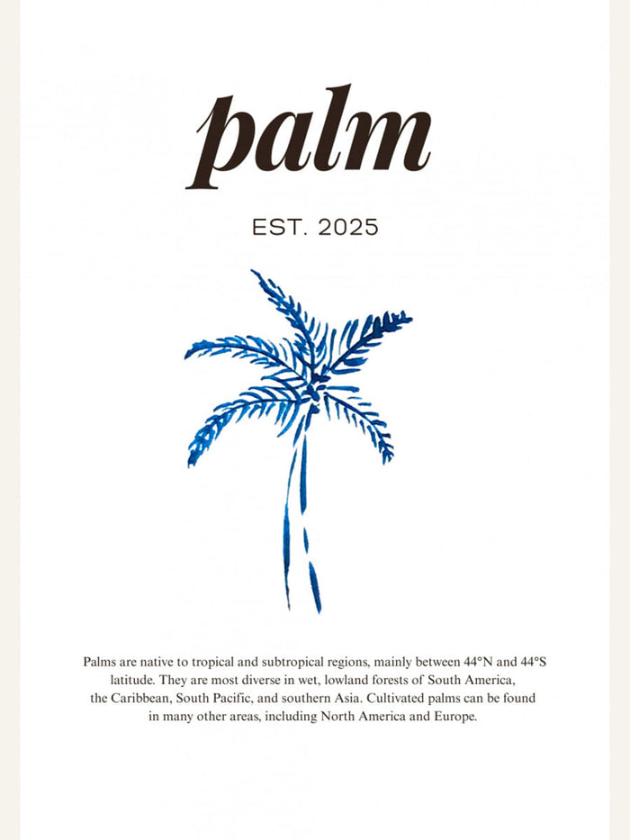 Tropical Palm Tree Poster | Aesthetic Blue Decor with Modern Coastal Style – plakat og kunsttryk