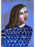 Poster Woman in Blue Sweater Naive Portrait Figurative – poster e stampa artistica