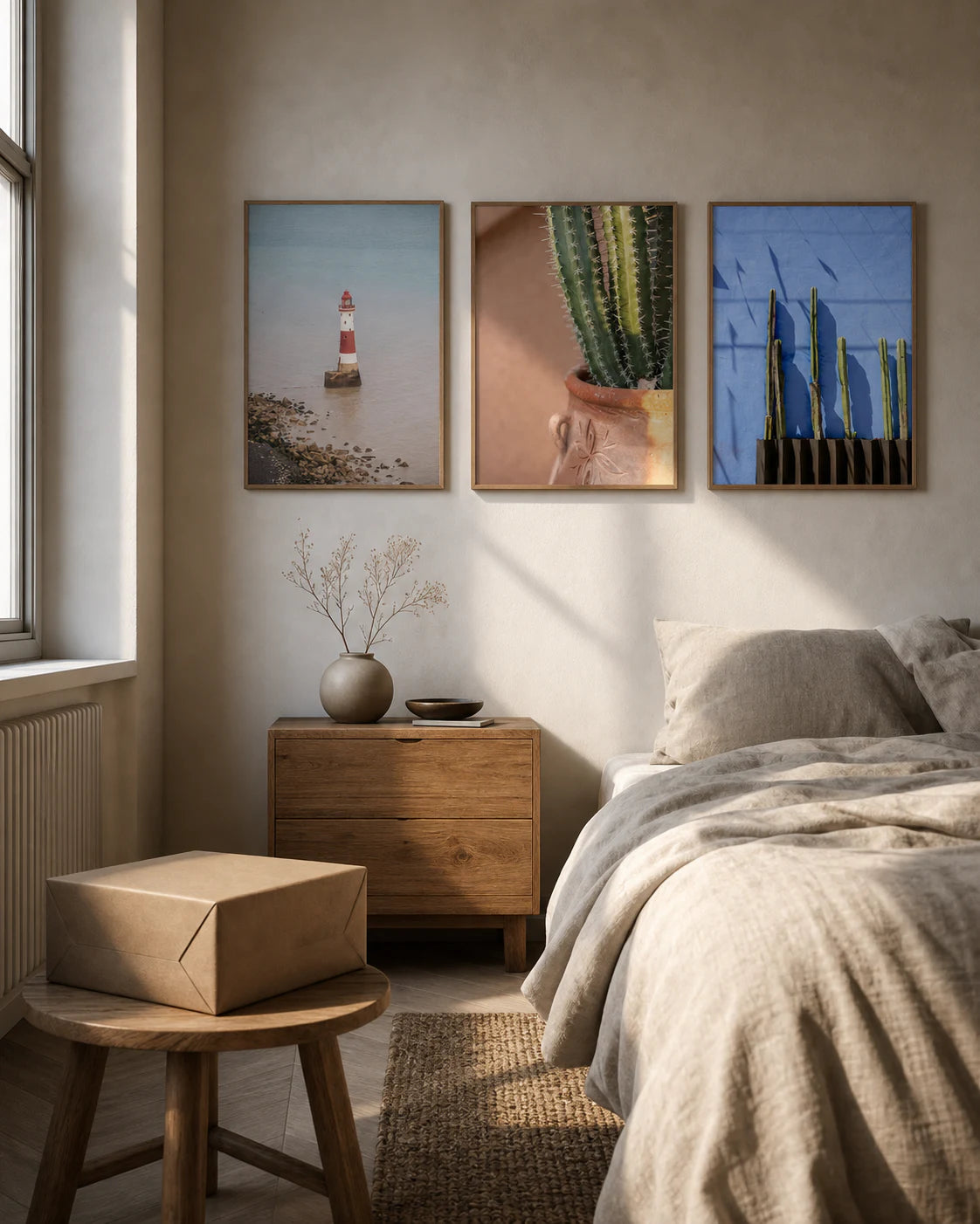 Nordic reading space with framed PosterLeFi artworks – Returns & Refunds
